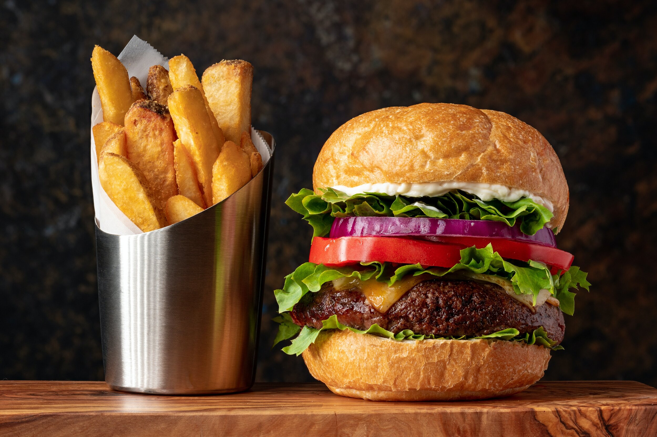 hamburger with fries